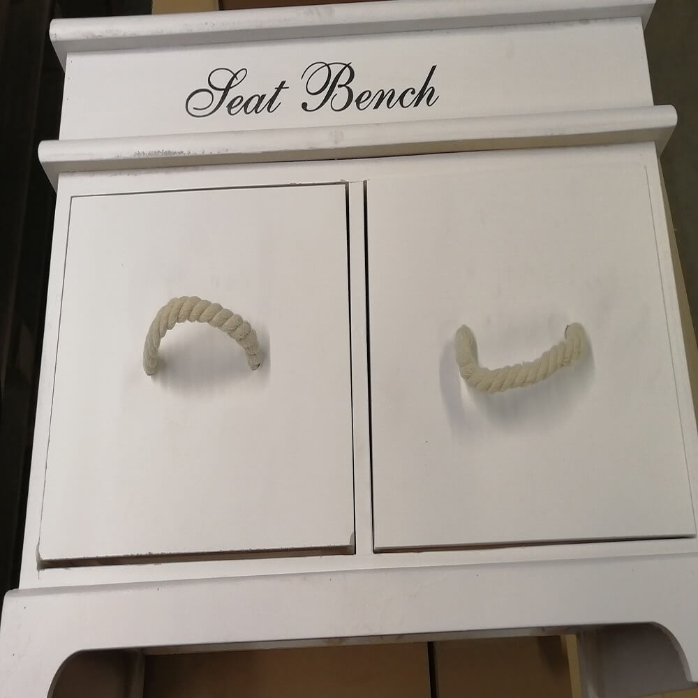 Lavica s vankúšom, 2 šuplíky, biela/svetlohnedá, SEAT BENCH 1 NEW P7, poškodený tovar