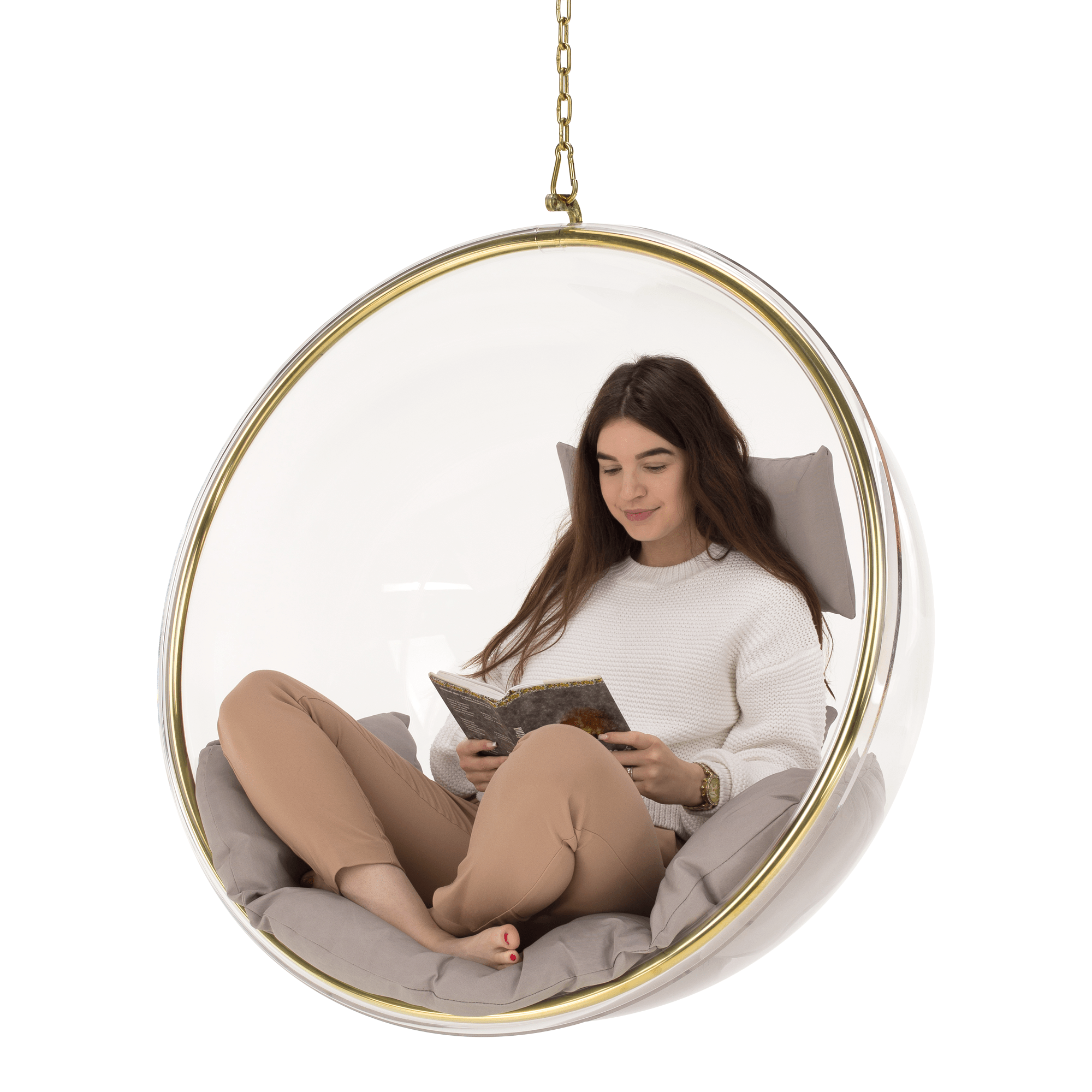 Függő fotel, átlátszó/arany/szürke, BUBBLE NEW TYP 1