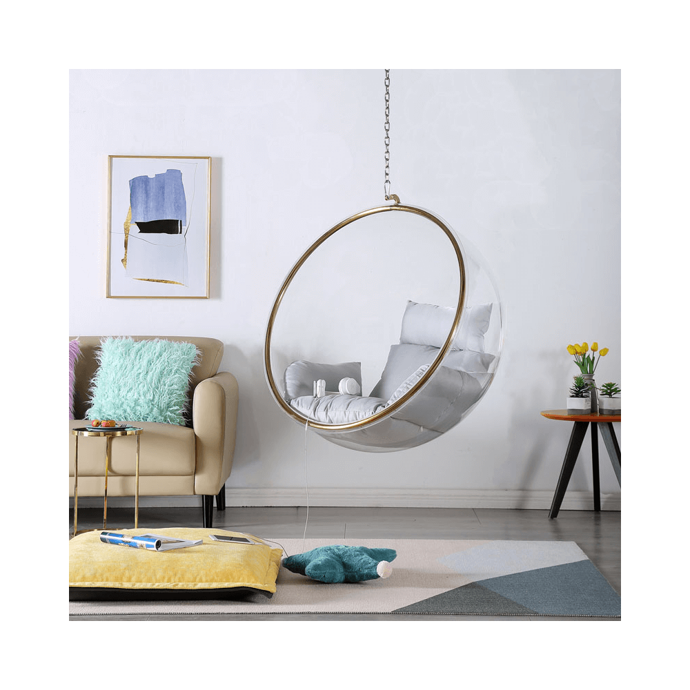 Függő fotel, átlátszó/arany/szürke, BUBBLE NEW TYP 1