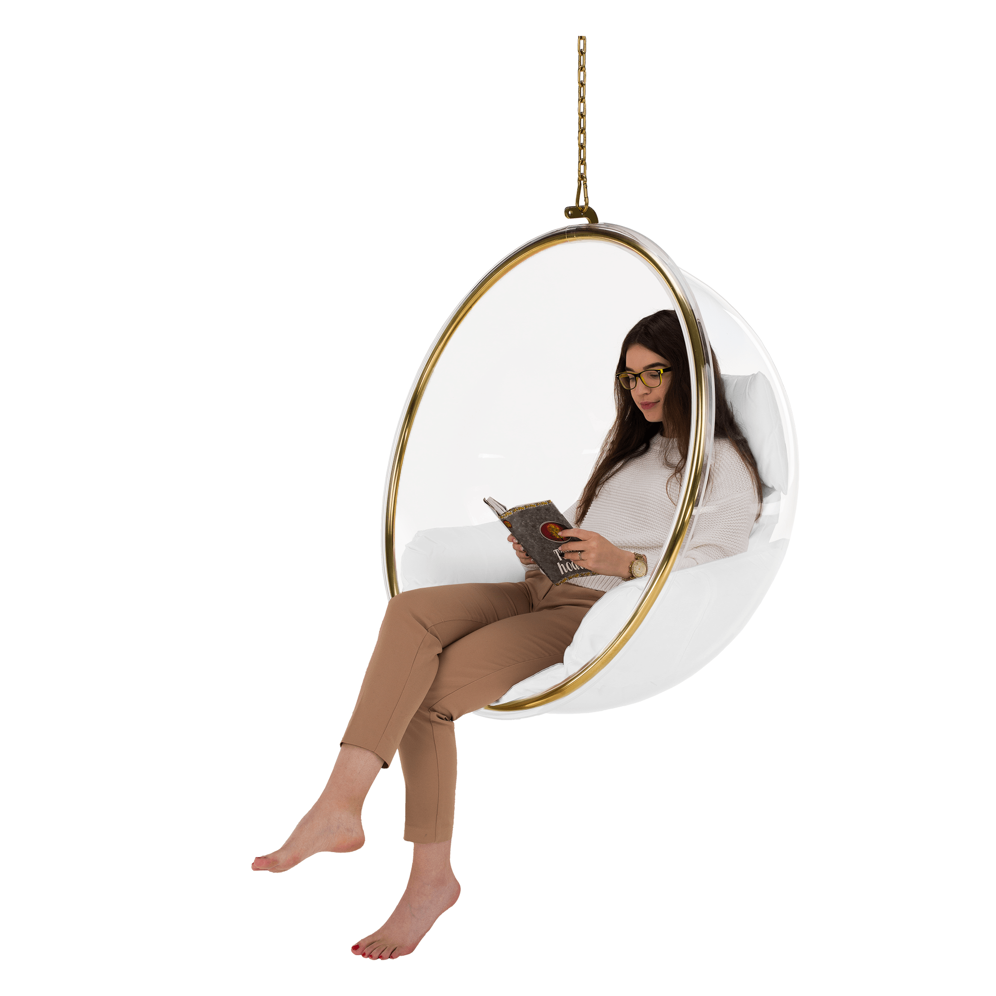 Függő fotel, átlátszó/arany/fehér, BUBBLE NEW TYP 1