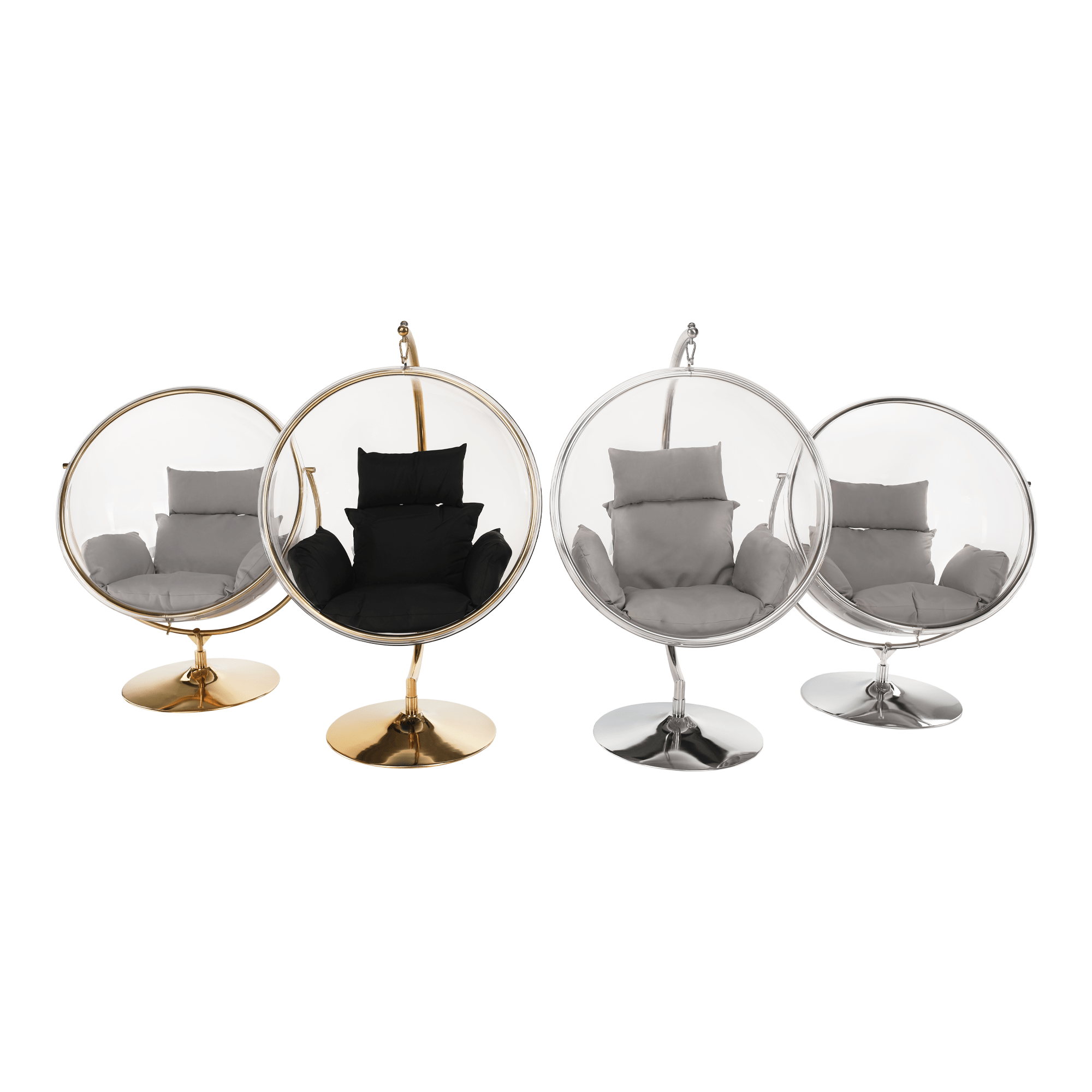 Függő fotel állvánnyal, átlátszó/ezüst/szürke, BUBBLE NEW TYP 3