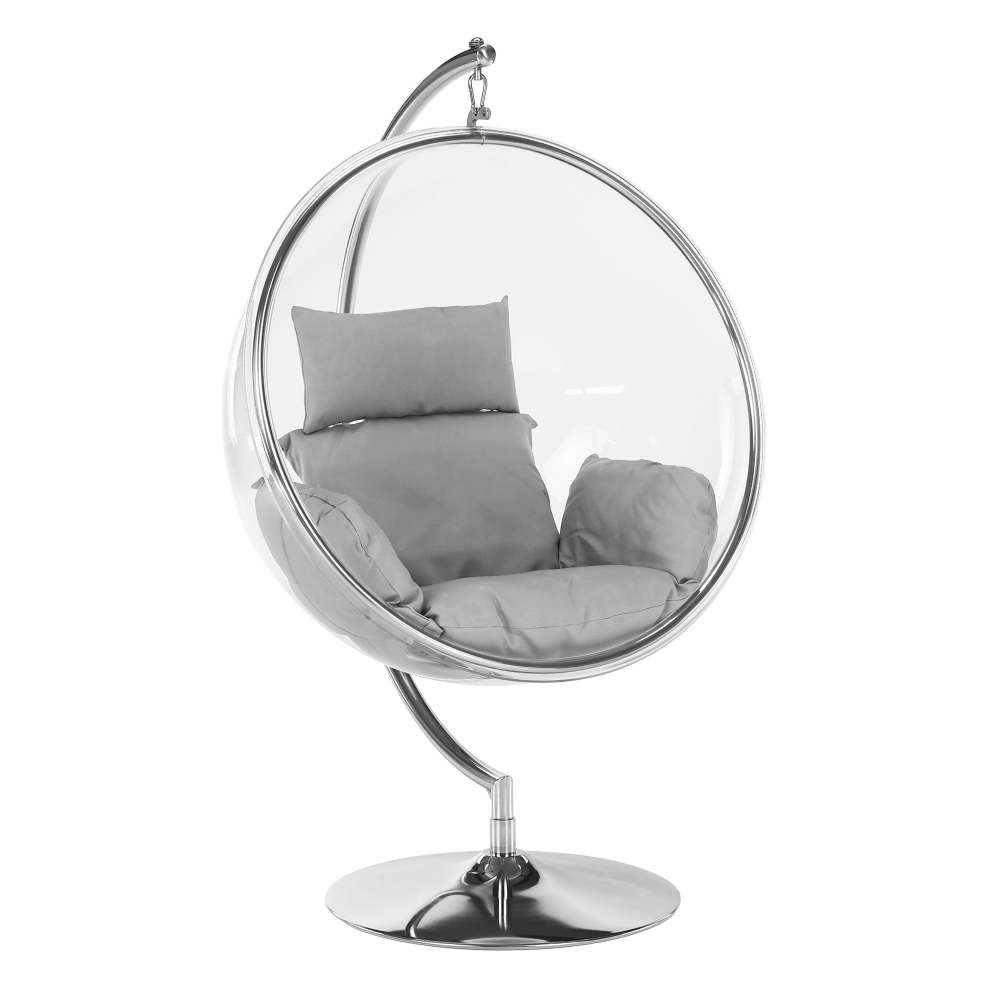 Függő fotel állvánnyal, átlátszó/ezüst/szürke, bubble typ 3