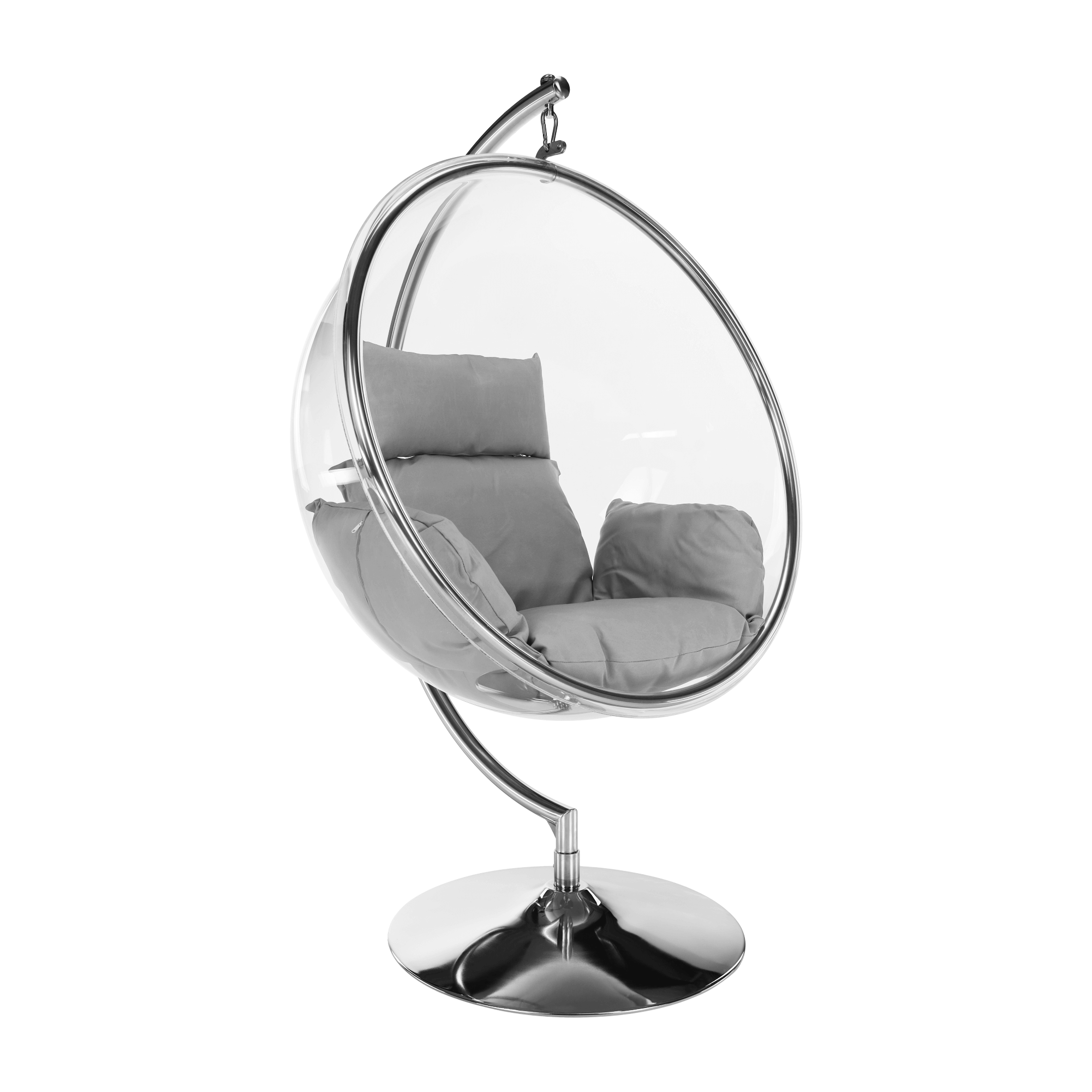 Függő fotel állvánnyal, átlátszó/ezüst/szürke, BUBBLE NEW TYP 3