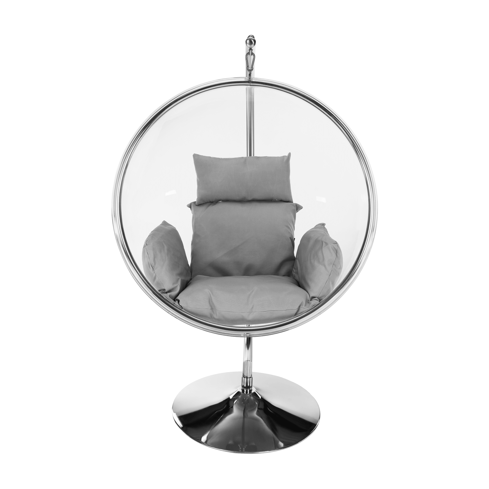 Függő fotel állvánnyal, átlátszó/ezüst/szürke, BUBBLE NEW TYP 3