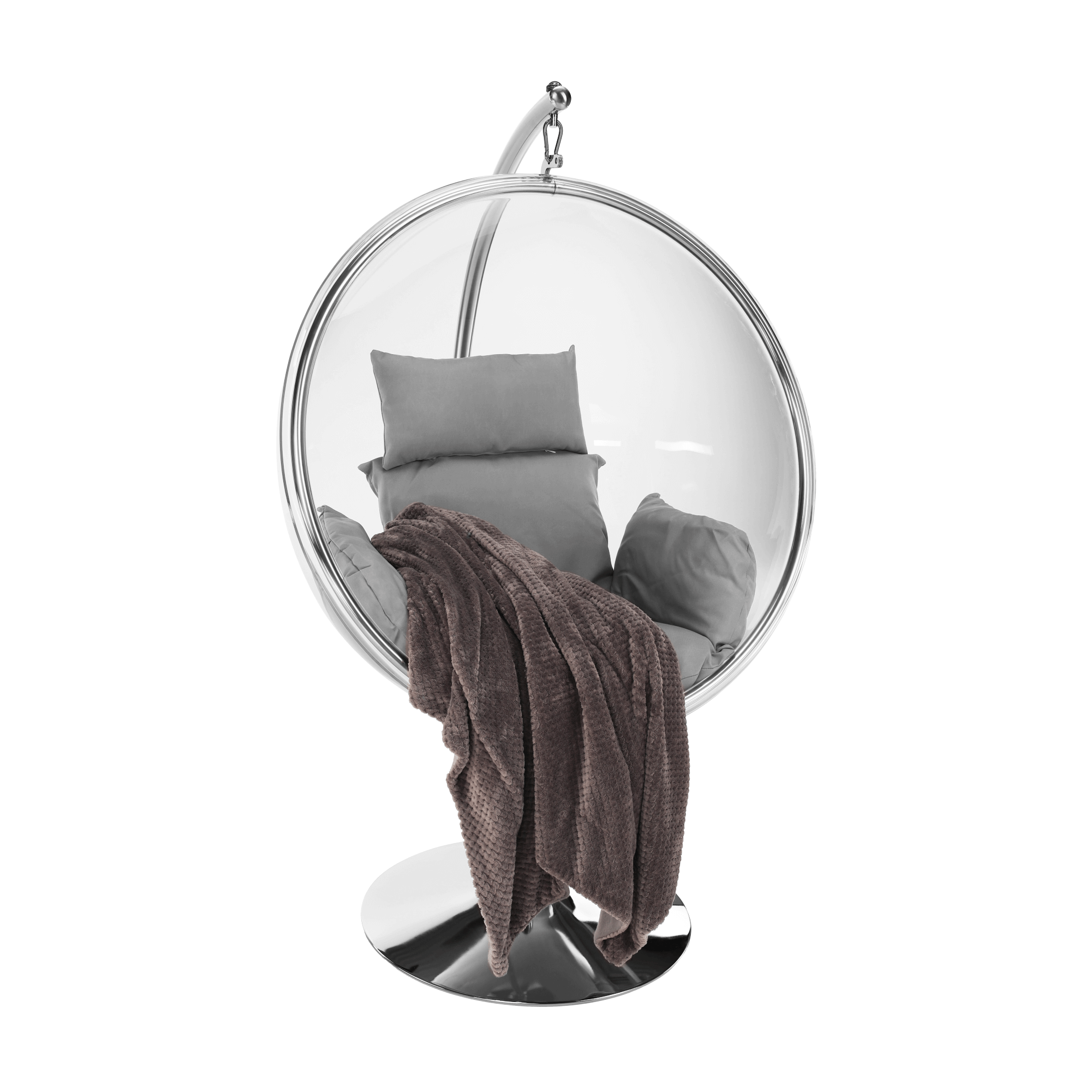 Függő fotel állvánnyal, átlátszó/ezüst/szürke, BUBBLE NEW TYP 3