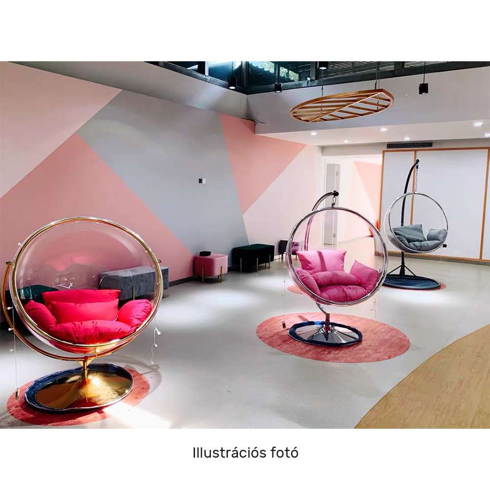 Függő fotel állvánnyal, átlátszó/ezüst/szürke, BUBBLE NEW TYP 3