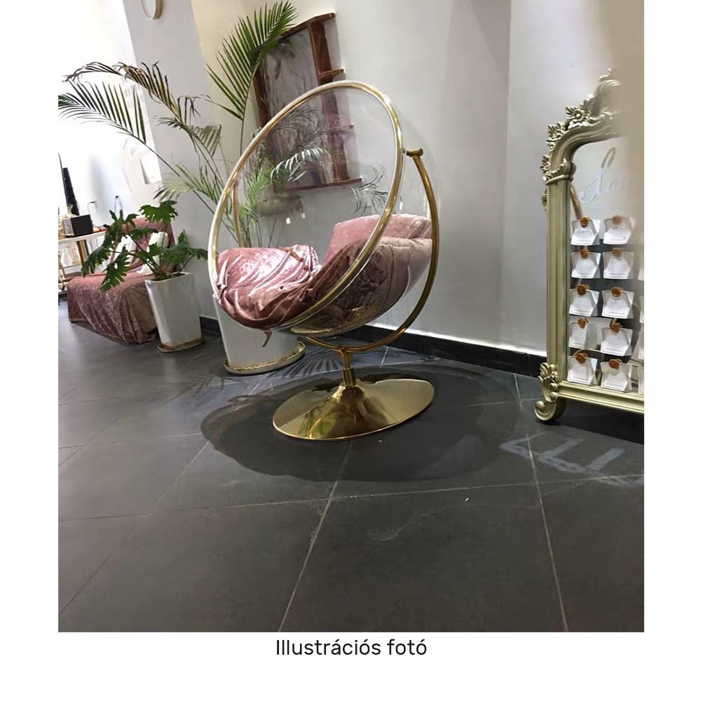 Függő fotel állvánnyal, átlátszó/arany/szürke, BUBBLE NEW TYP 2