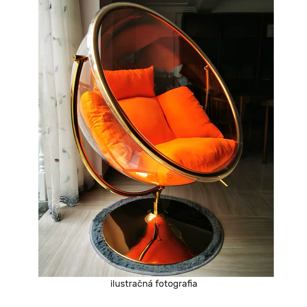 Závesné kreslo so stojanom, transparentná/zlatá/sivá, BUBBLE NEW TYP 2