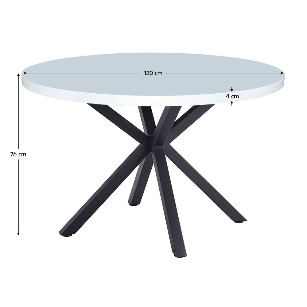 Étkezőasztal, fehér matt/fekete, átmérő 120 cm, MEDOR