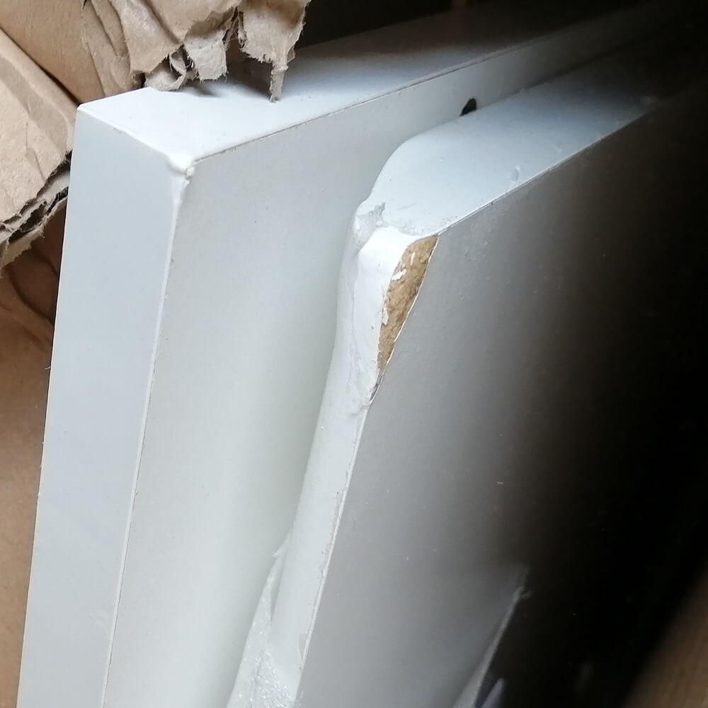 PC stôl, biela extra vysoký lesk HG/dub sonoma tmavý truflový, LYNATET TYP 80 P1, poškodený tovar