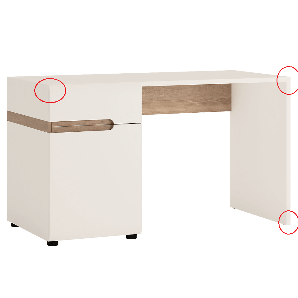 PC stôl, biela extra vysoký lesk HG/dub sonoma tmavý truflový, LYNATET TYP 80 P1, poškodený tovar