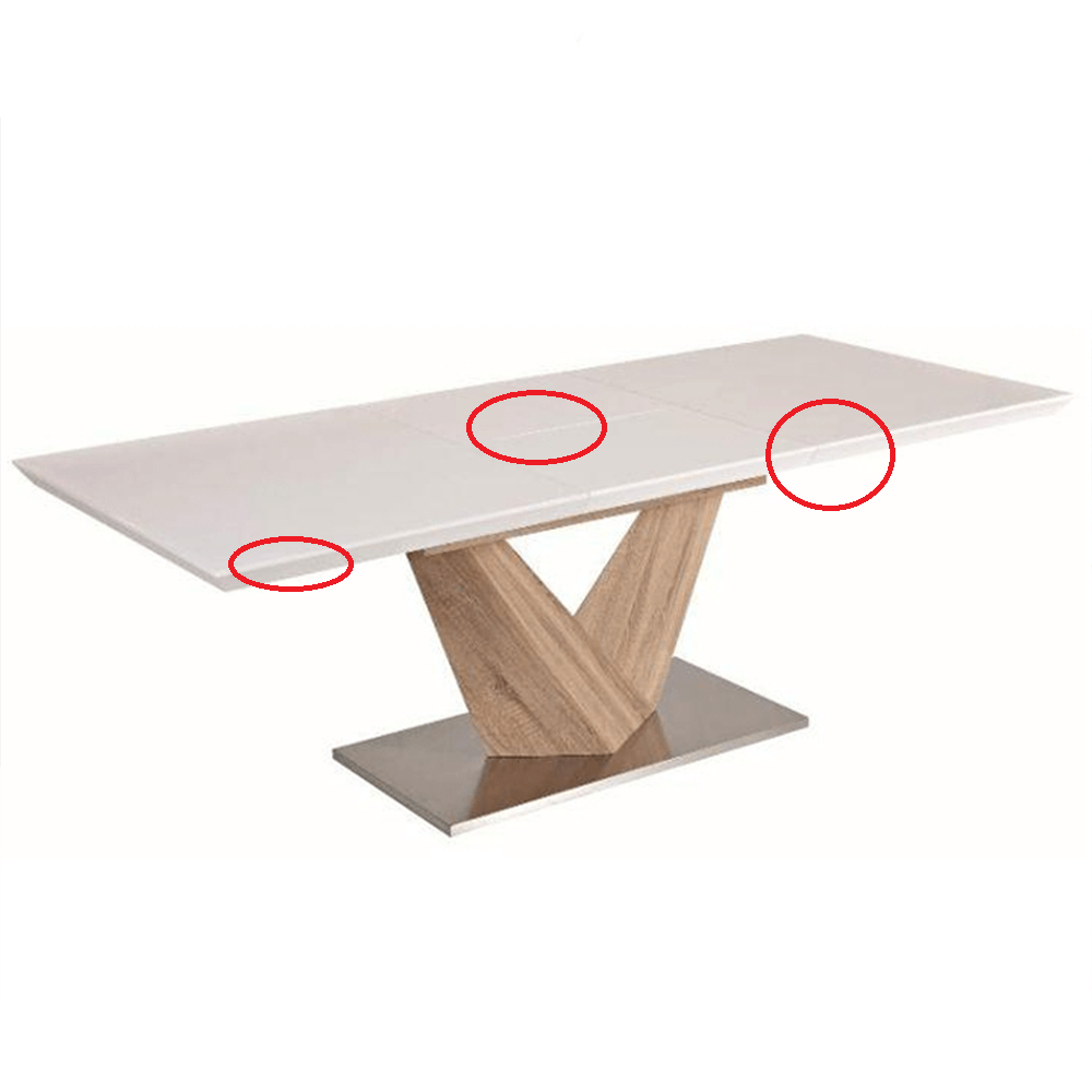 Jedálenský stôl, biela extra vysoký lesk HG/dub sonoma, 160x90 cm, DURMAN P6, poškodený tovar