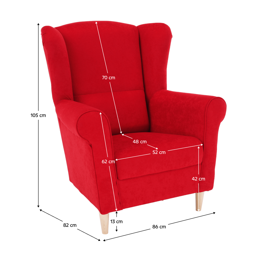 Kreslo ušiak, látka červená, CHARLOT