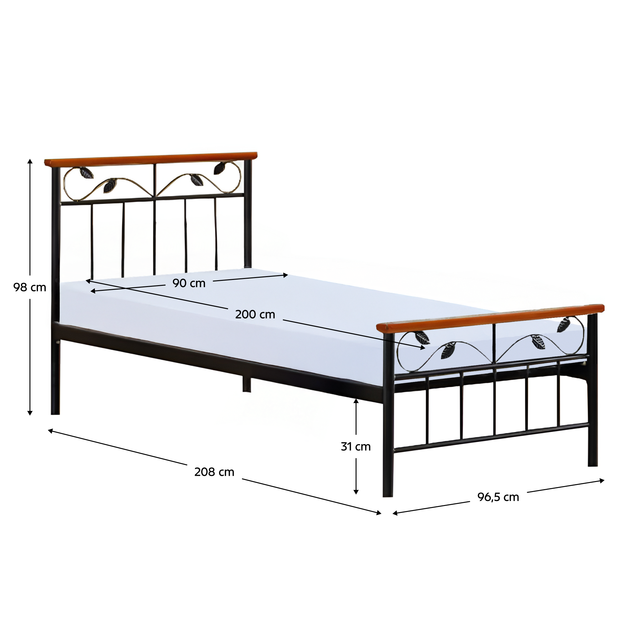 Ágy lemezes ágyráccsal, cseresznyefa/fém, 90x200, MORENA NEW Ágy lemezes ágyráccsal, cseresznyefa/fém, 90x200, MORENA NEW