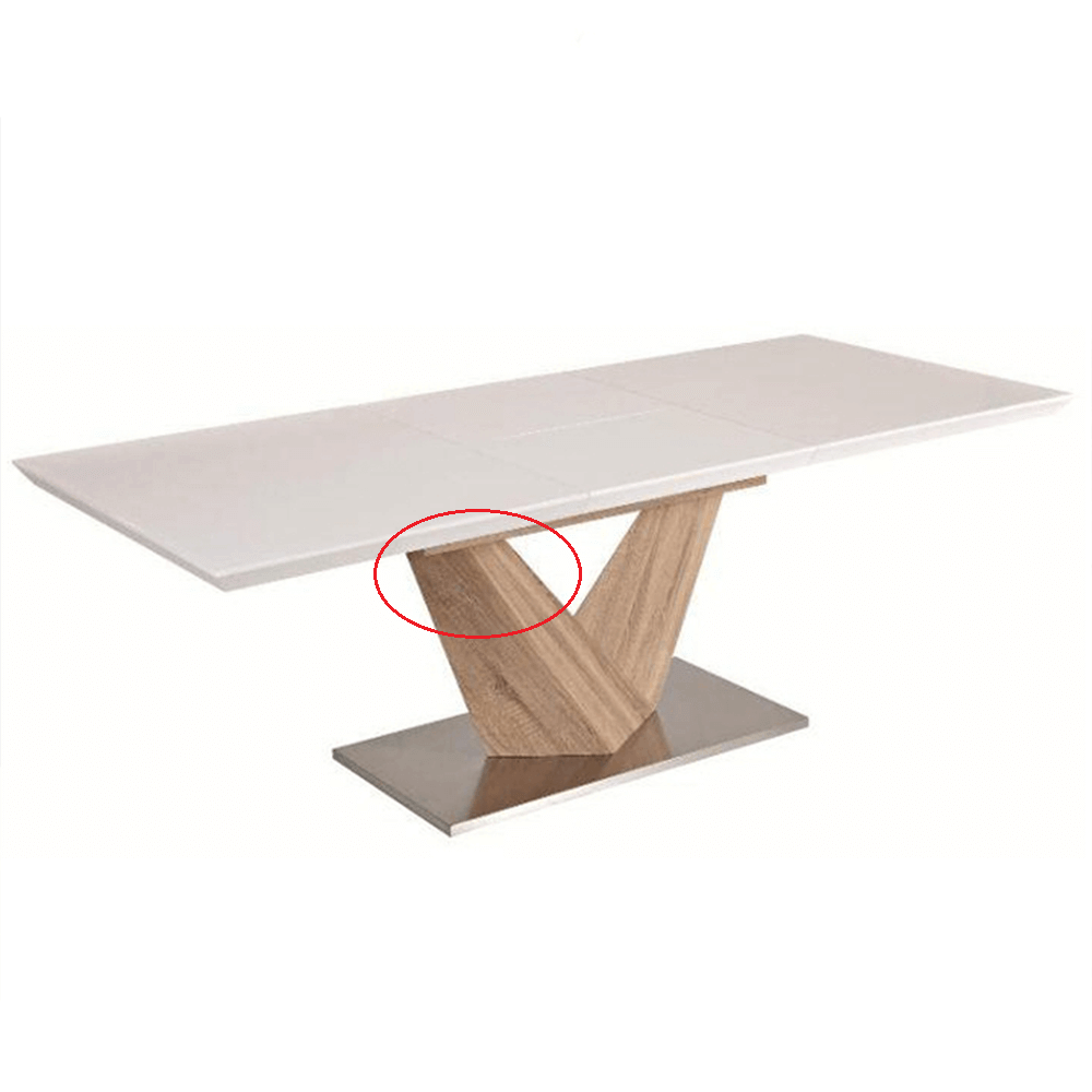 Jedálenský stôl, biela extra vysoký lesk HG/dub sonoma, 160x90 cm, DURMAN P8, poškodený tovar