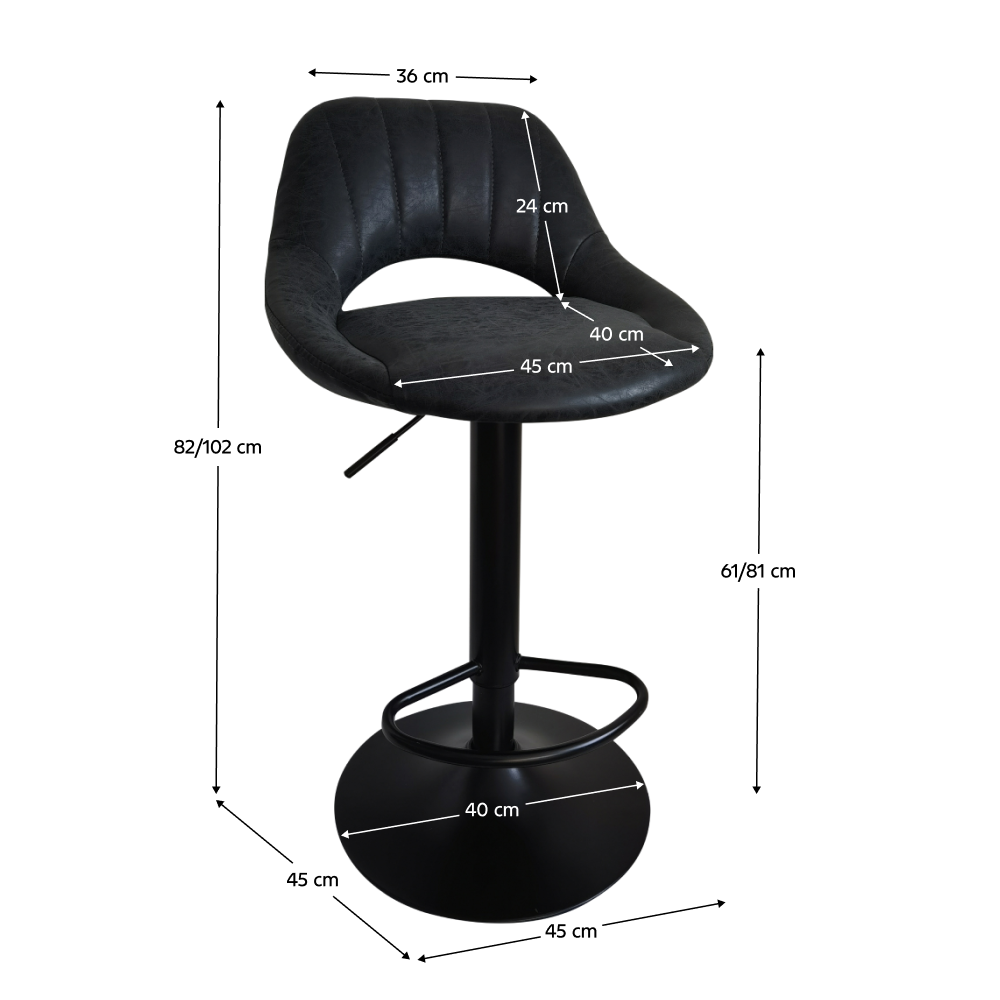 Barová stolička, čierna látka s efektom brúsenej kože, LORASA NEW