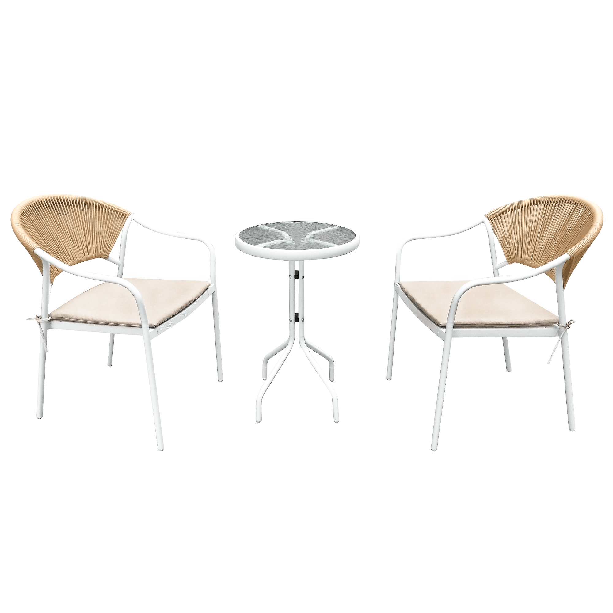 Kerti 3 darabos rattan szett, fehér/bézs, ELIOR