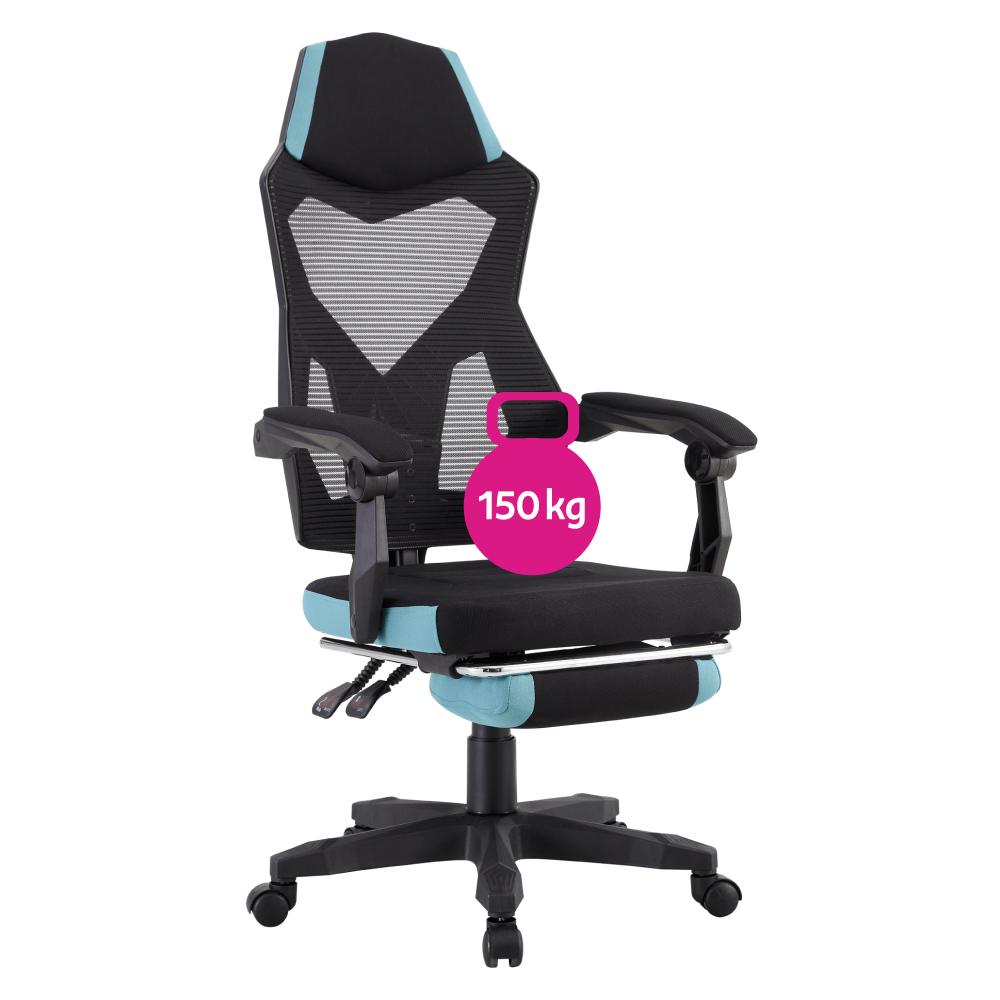 Kancelárske/herné kreslo, čierna/neomint, nosnosť 150 kg, JORIK NEW