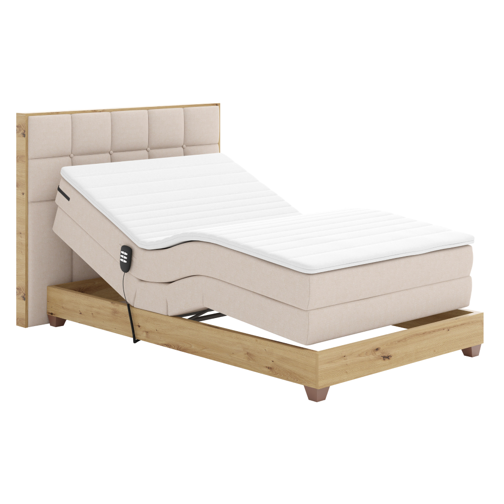 Elektromos állítható ágy, boxspring, bézs/artisan tölgy, 120x200, tiana