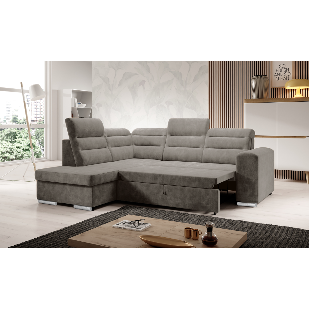 Rozkladacia sedacia súprava, sivohnedá Taupe, ľavá, KLOUDY ROH