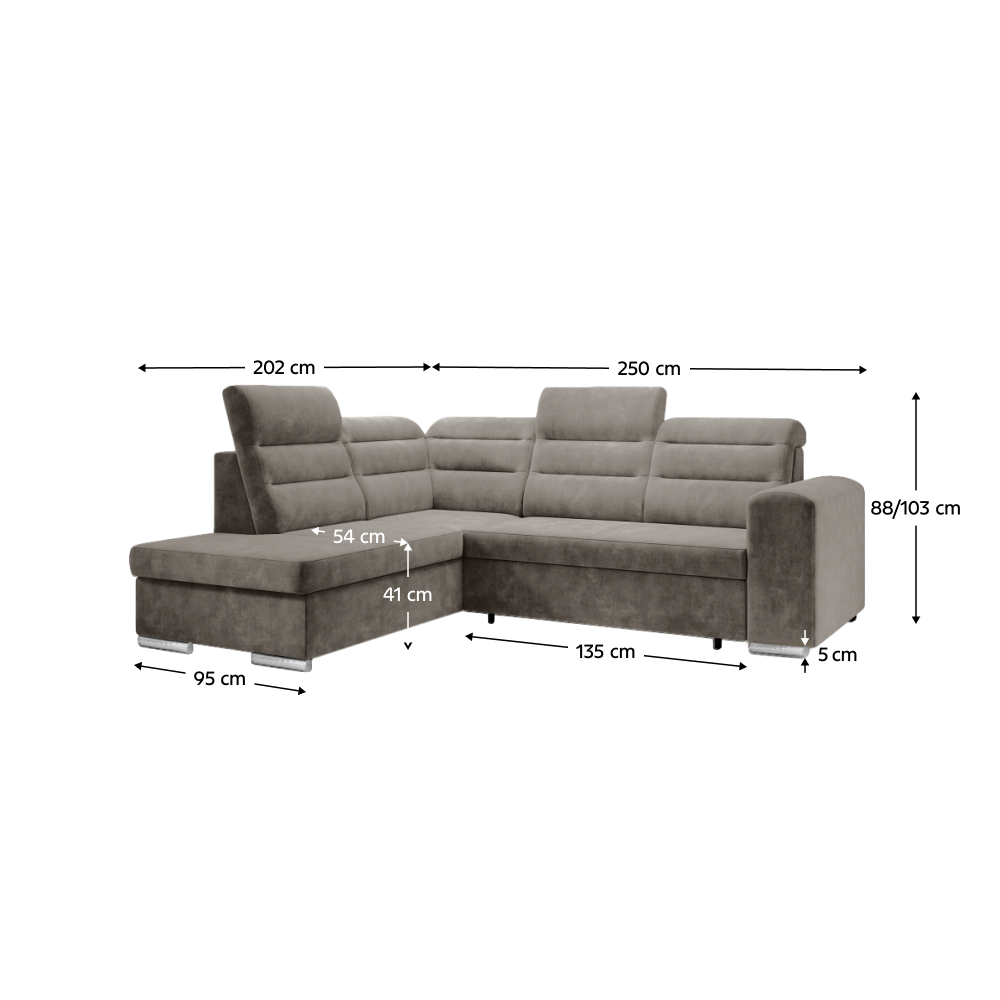 Rozkladacia sedacia súprava, sivohnedá Taupe, ľavá, KLOUDY ROH