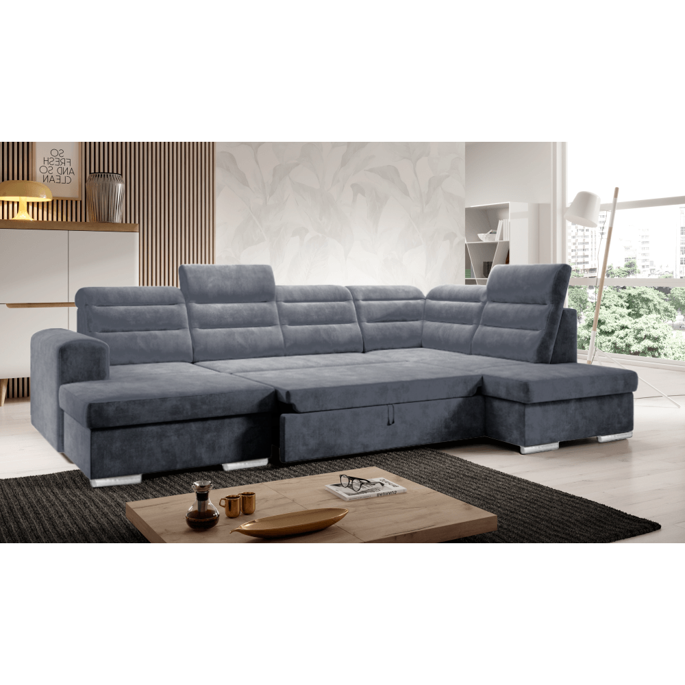 Rozkladacia sedacia súprava, tmavosivá, pravá, KLOUDY U