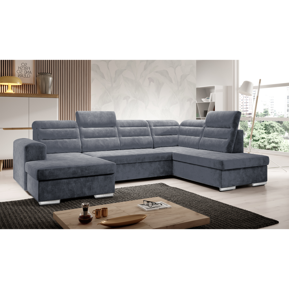 Rozkladacia sedacia súprava, tmavosivá, pravá, KLOUDY U