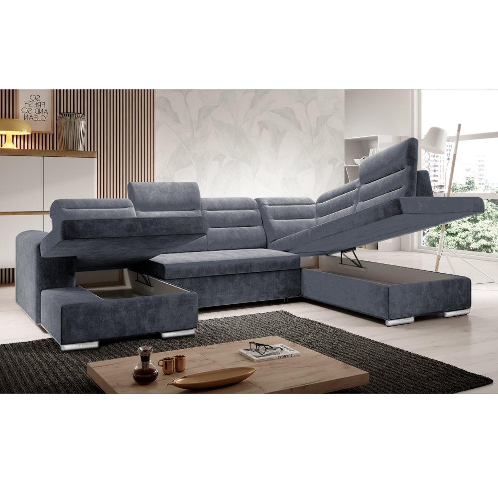 Rozkladacia sedacia súprava, tmavosivá, pravá, KLOUDY U