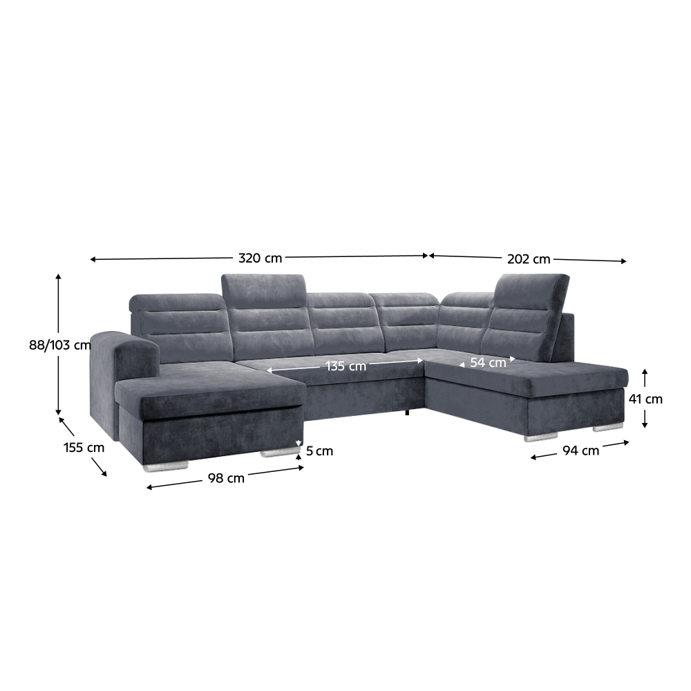 Rozkladacia sedacia súprava, tmavosivá, pravá, KLOUDY U