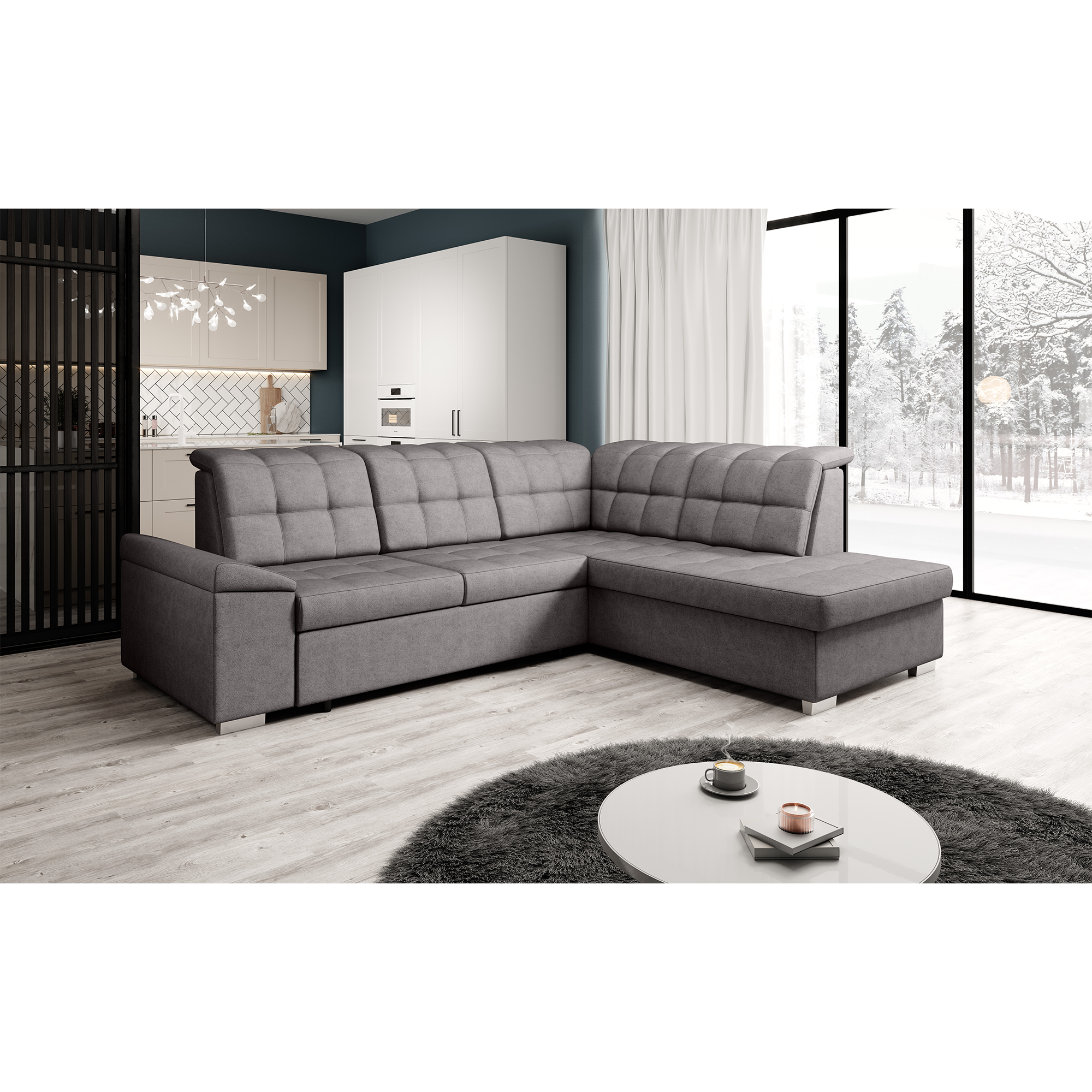 Rozkladacia sedacia súprava, hnedosivá, pravá, OREO ROH