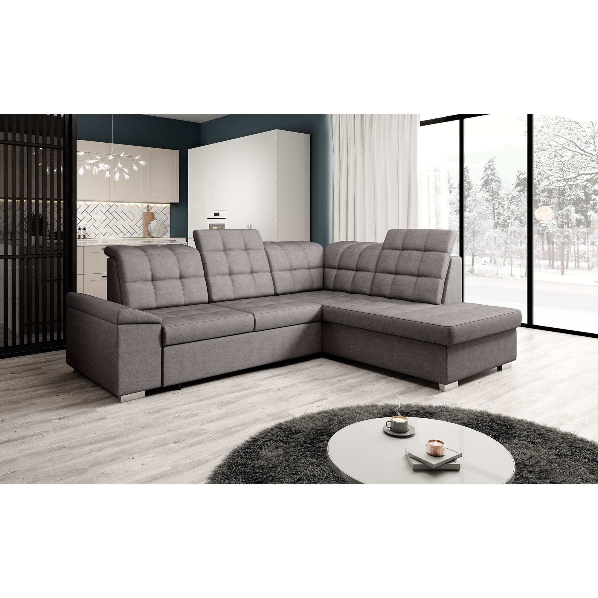 Rozkladacia sedacia súprava, hnedosivá, pravá, OREO ROH