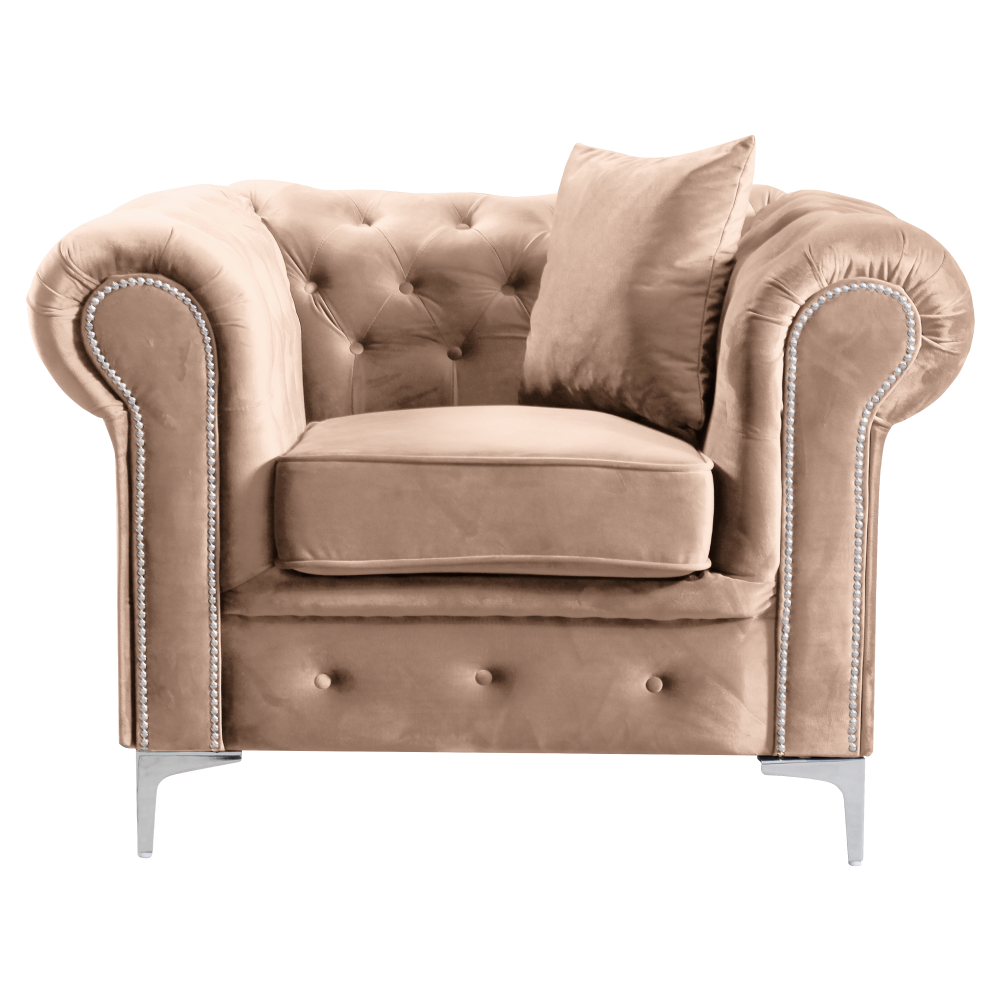 Luxus fotel, világosbarna velvet szövet, romano