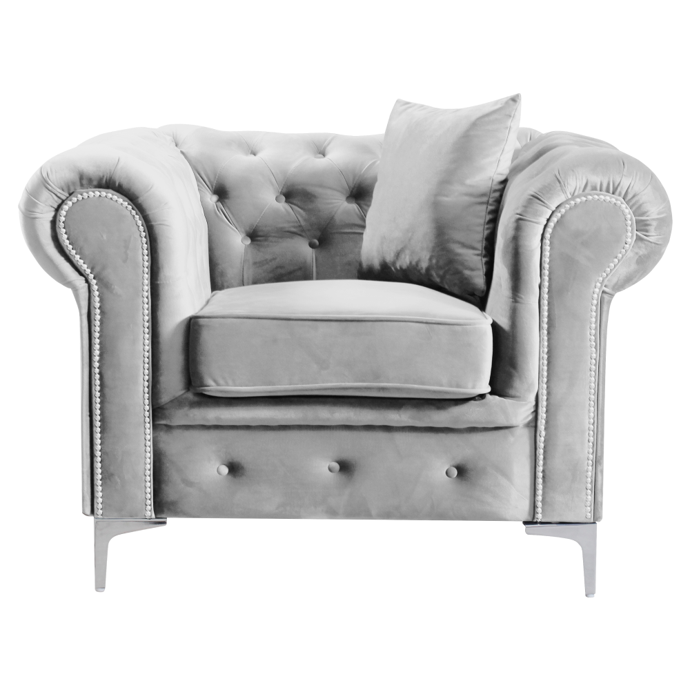 Luxus fotel, világosszürke velvet szövet, romano