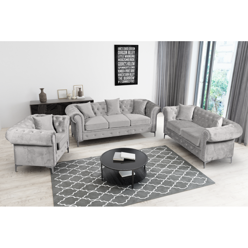 Luxusný 3-sed, svetlosivá Velvet látka, ROMANO