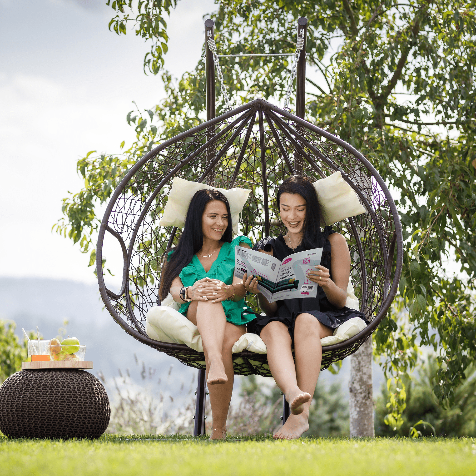 Függő dupla fotel, barna/bézs, DALVEA 2 NEW