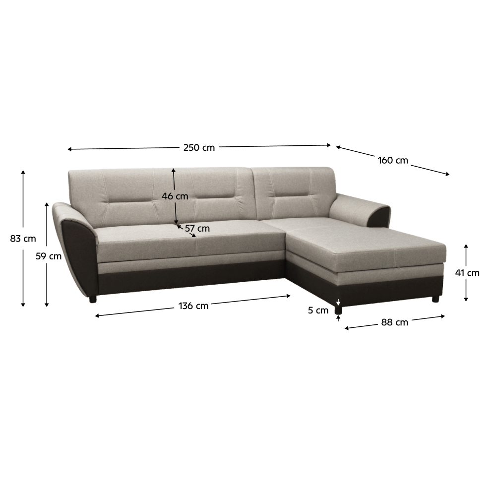 Rozkladacia sedacia súprava, hnedá/béžovosivá taupe, pravá, SEVARD ROH