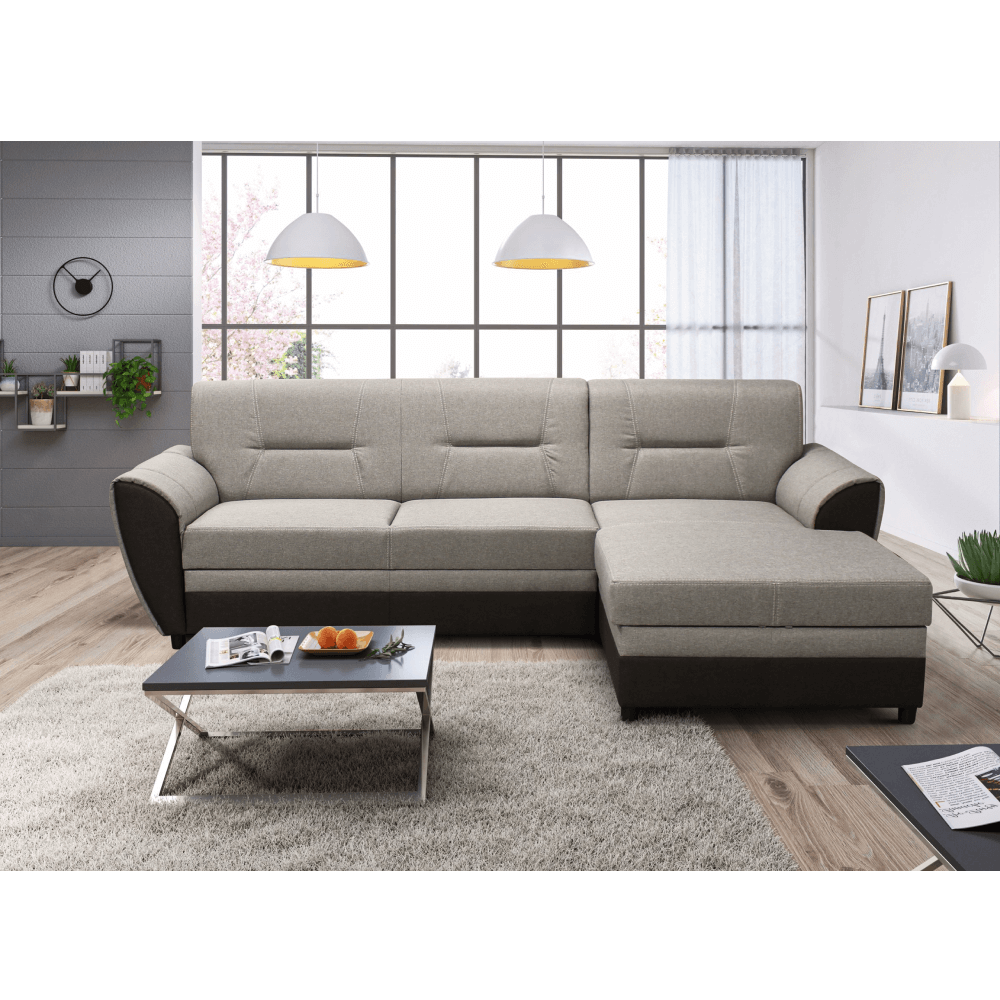 Rozkladacia sedacia súprava, hnedá/béžovosivá taupe, pravá, SEVARD ROH