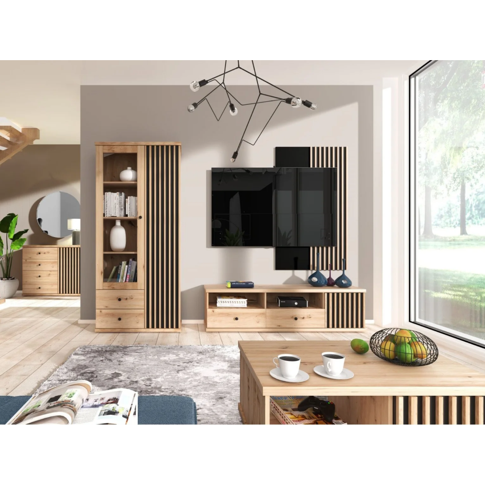 TV stolík, čierna/dub artisan, KOLI C-06