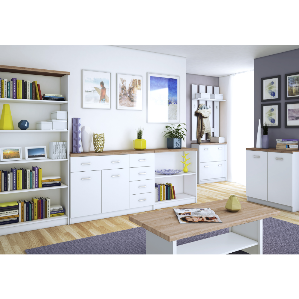 Komód 2D1S/60, fehér/sonoma tölgy, TOPTY TYP 41