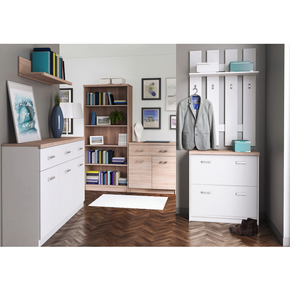 Komód 2D1S/60, fehér/sonoma tölgy, TOPTY TYP 41