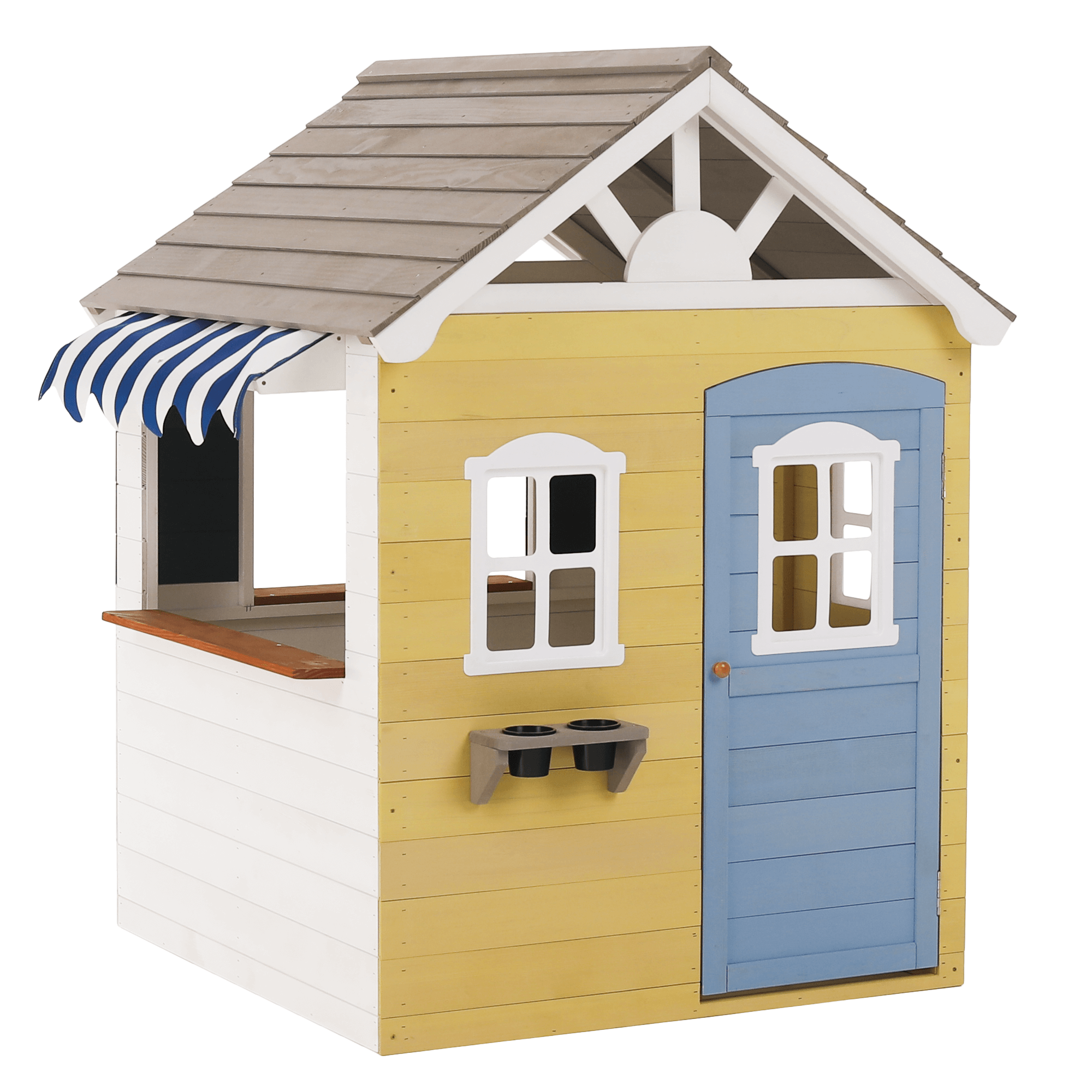 Fából készült kerti ház gyerekeknek, fehér/szürke/sárga/kék, nesko