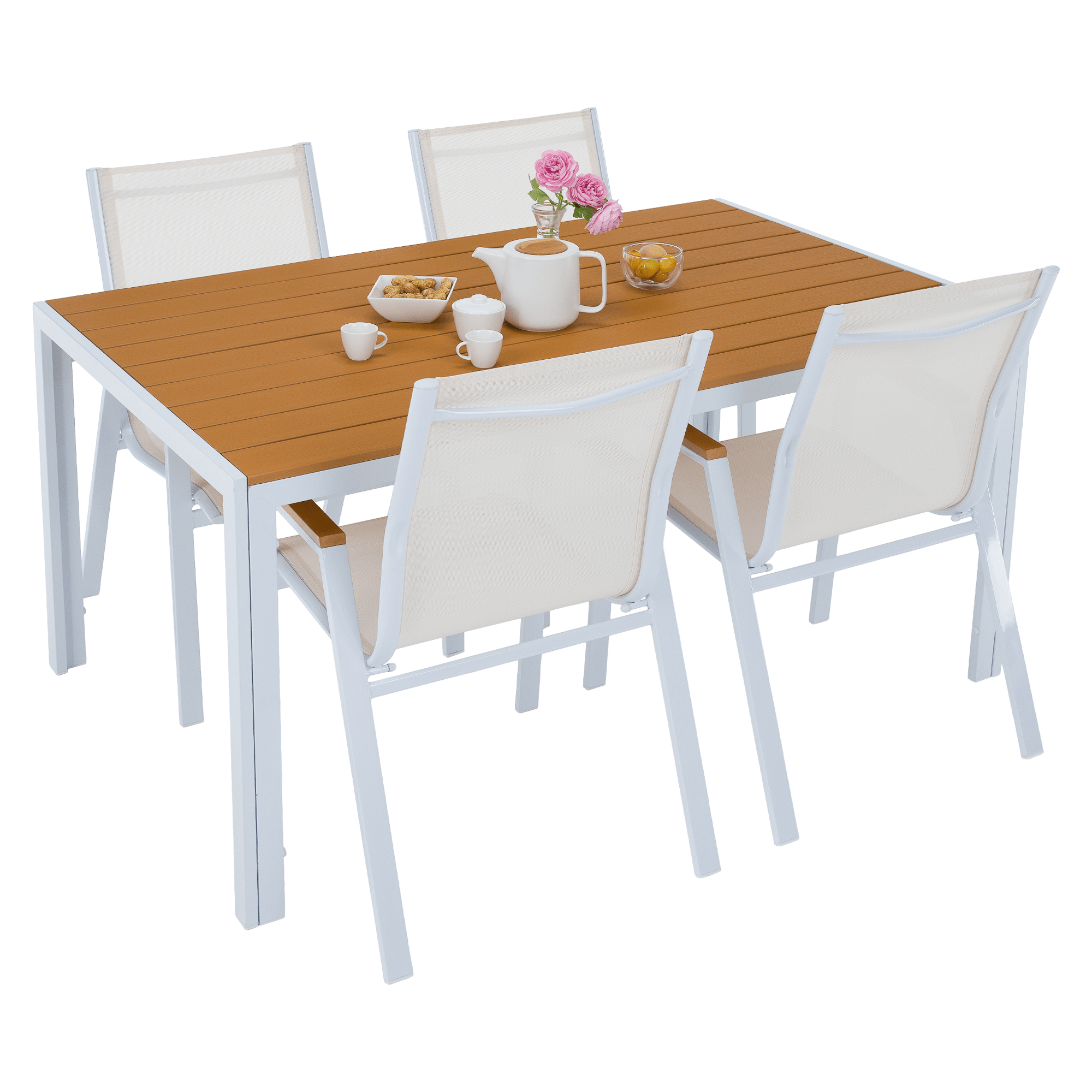 Kerti asztal, fehér acél/tölgy, BONTO