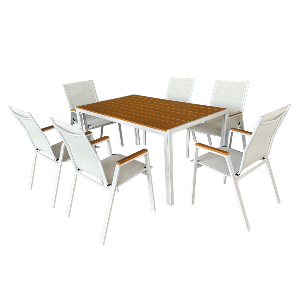 Záhradný stôl, biela oceľ/dub, BONTO