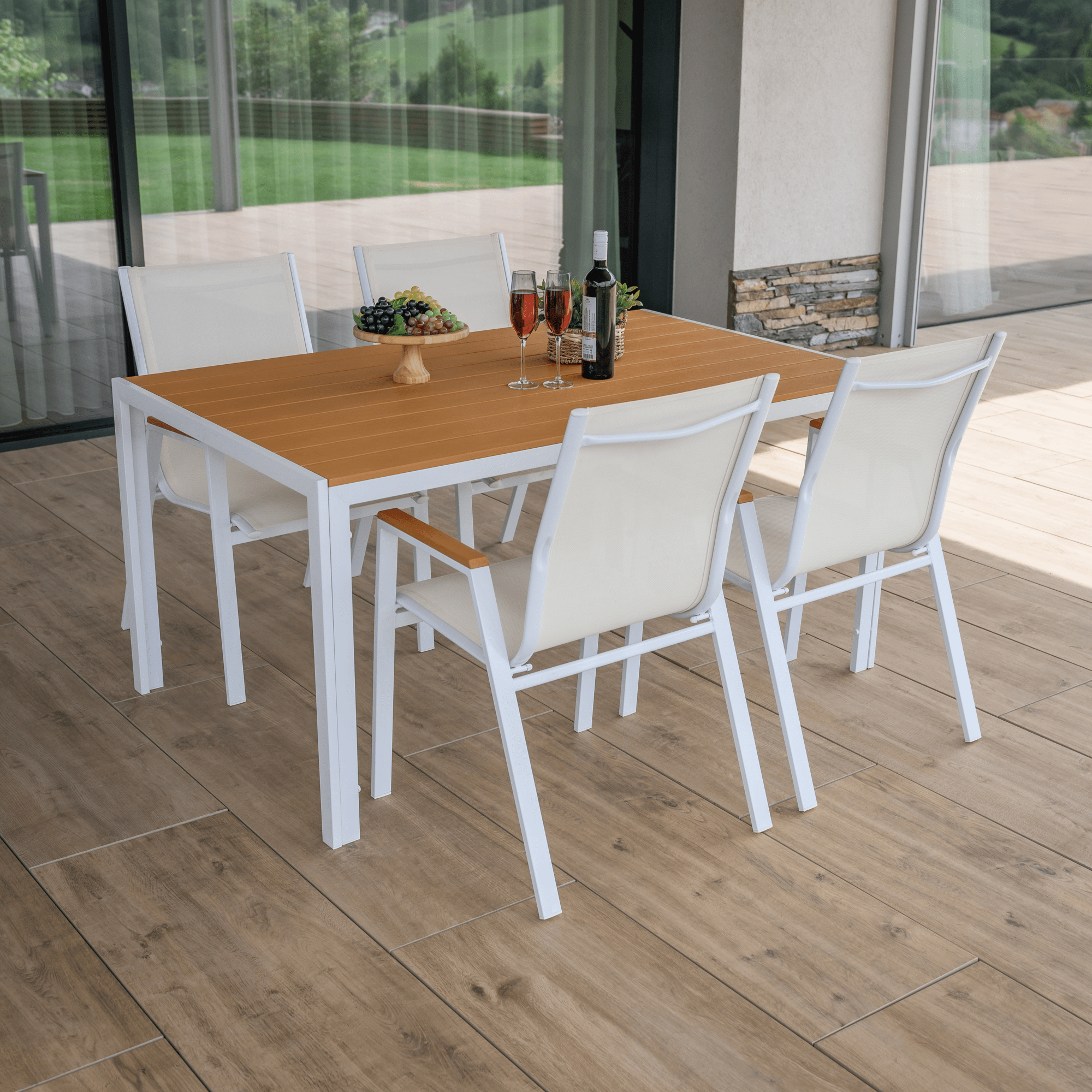 Kerti rakásolható szék, fehér acél/tölgy, BONTO