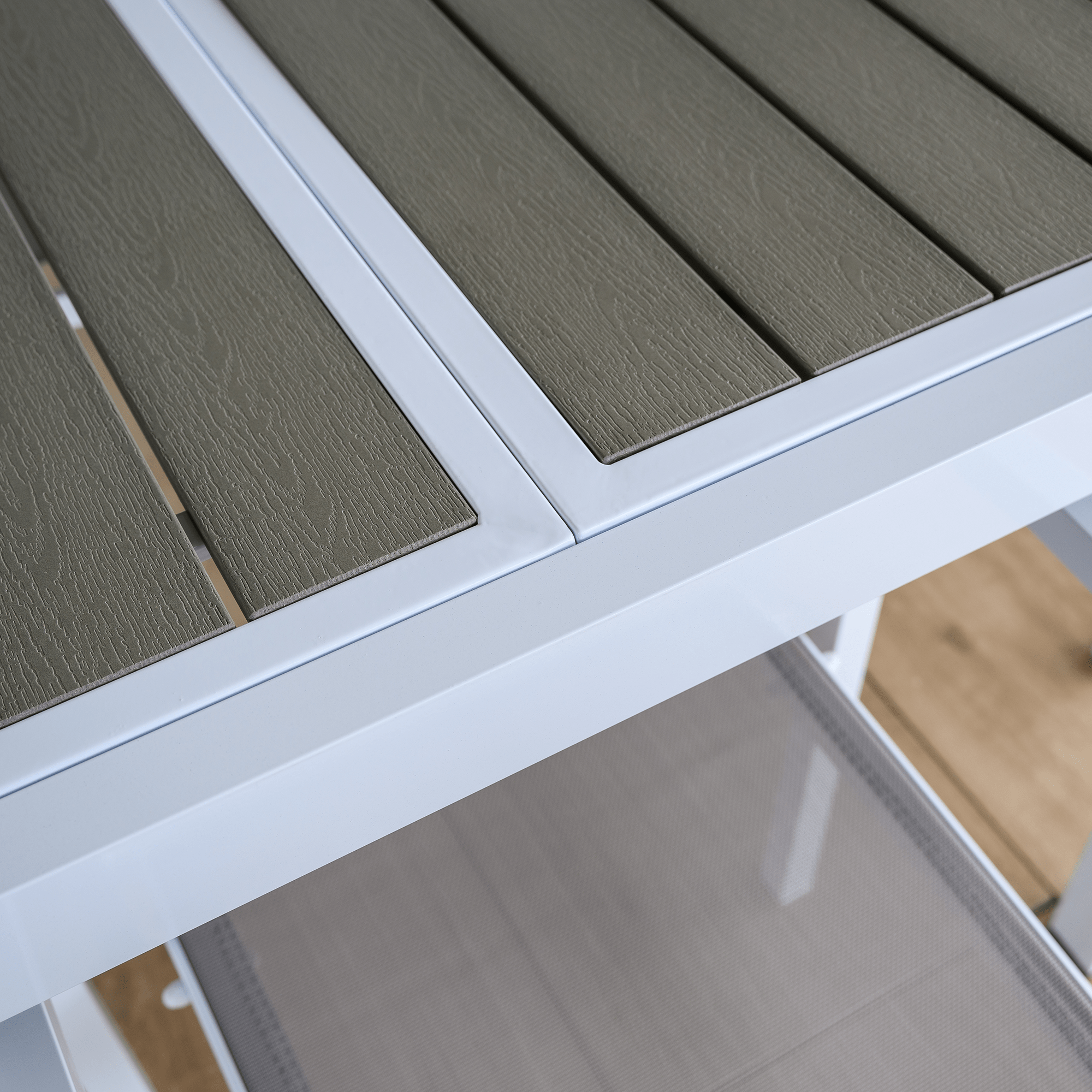 Kerti kihúzható asztal, fehér acél/szürke, DORIO