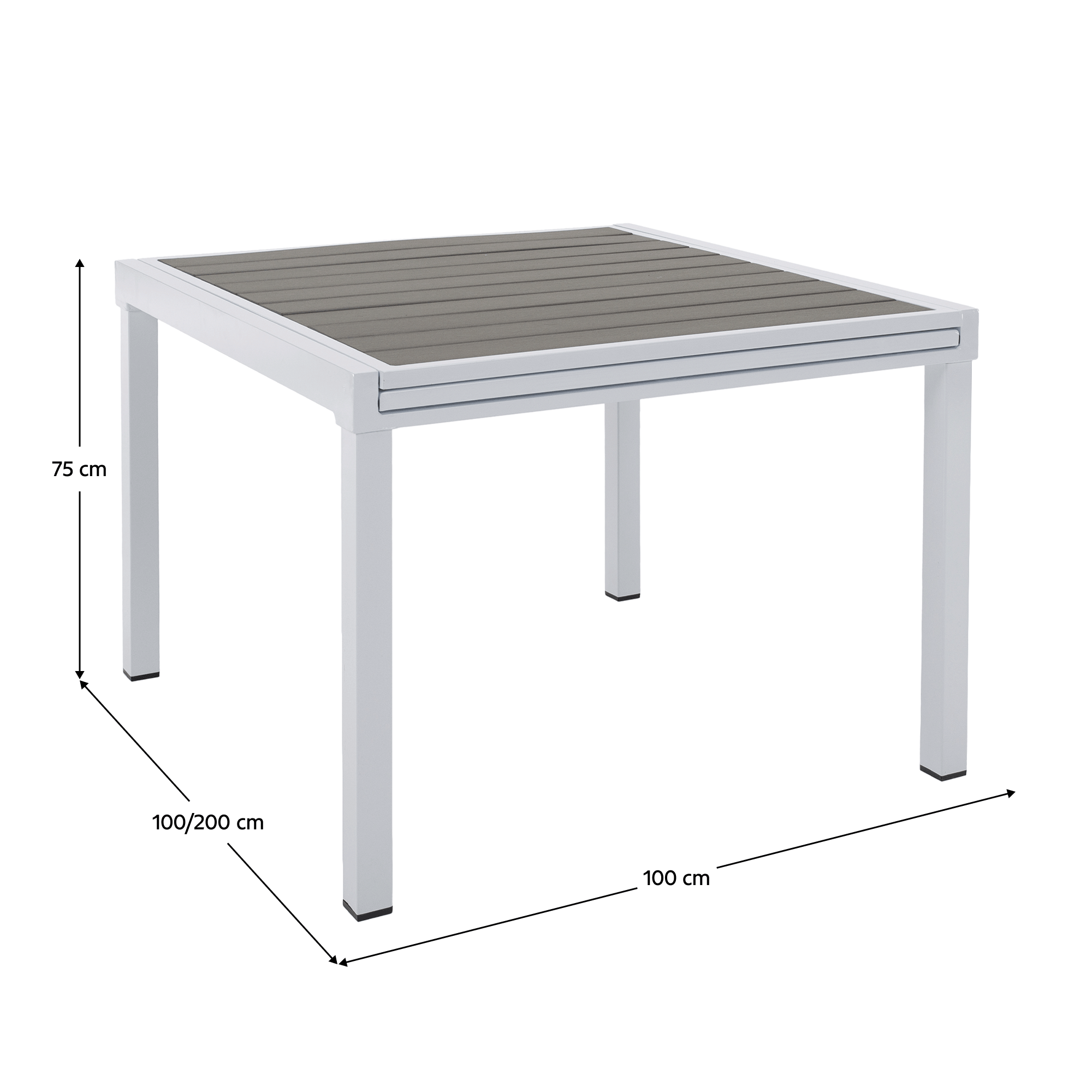 Kerti kihúzható asztal, fehér acél/szürke, DORIO