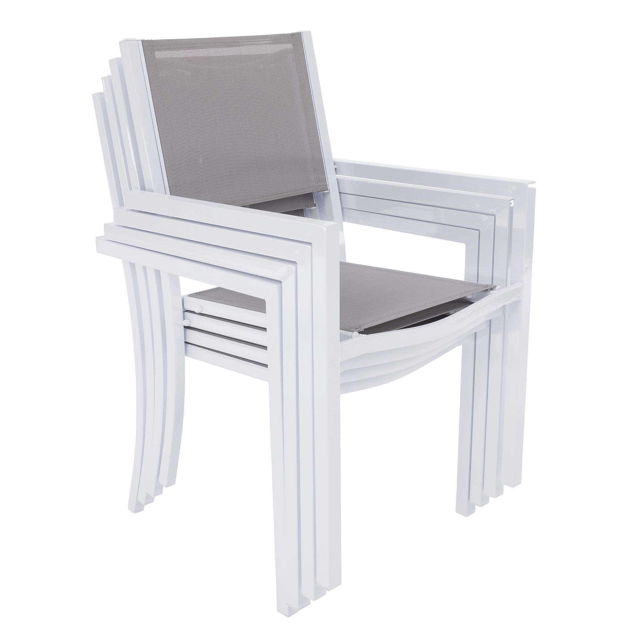 Kerti rakásolható szék, fehér acél/világosszürke, DORIO