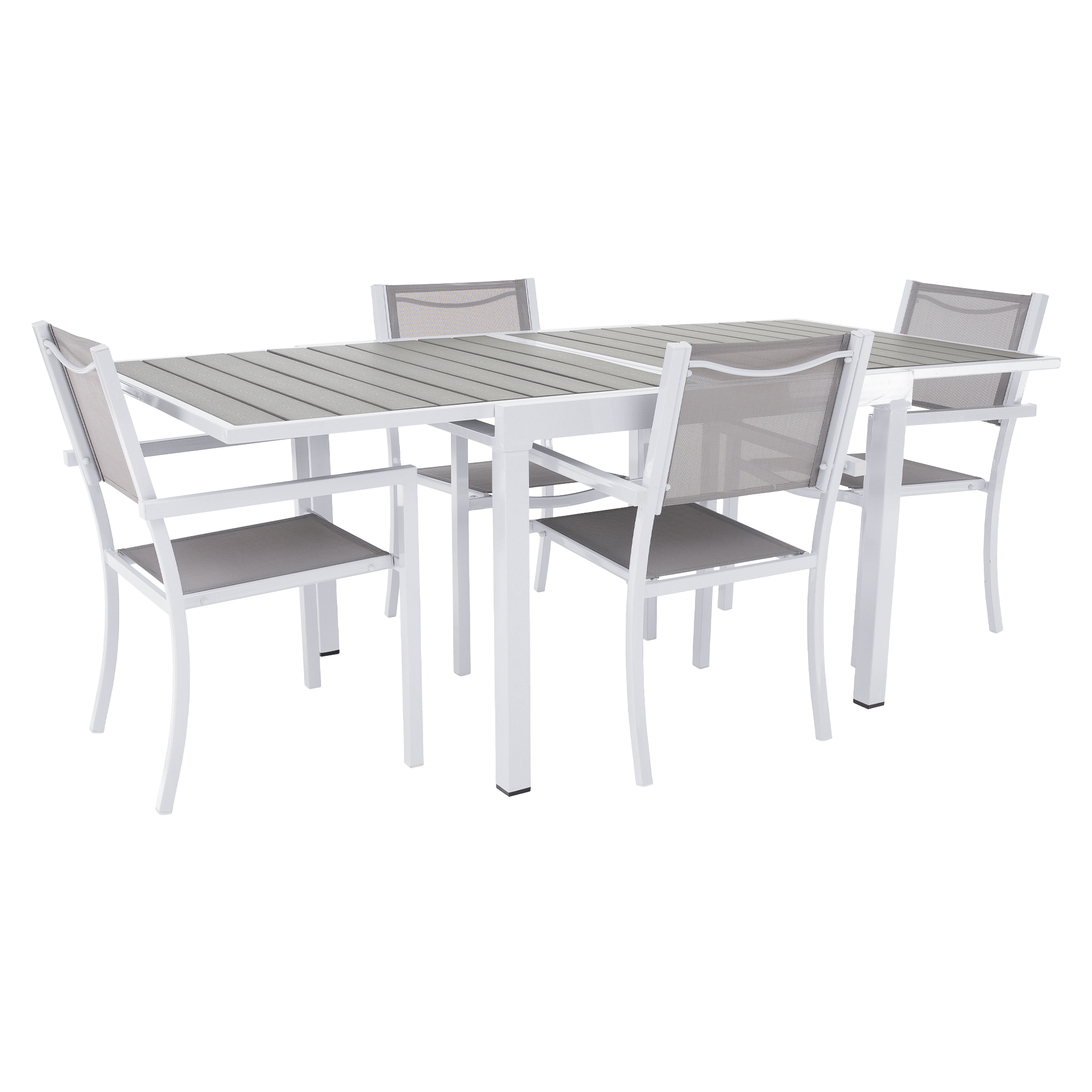 Kerti rakásolható szék, fehér acél/világosszürke, DORIO