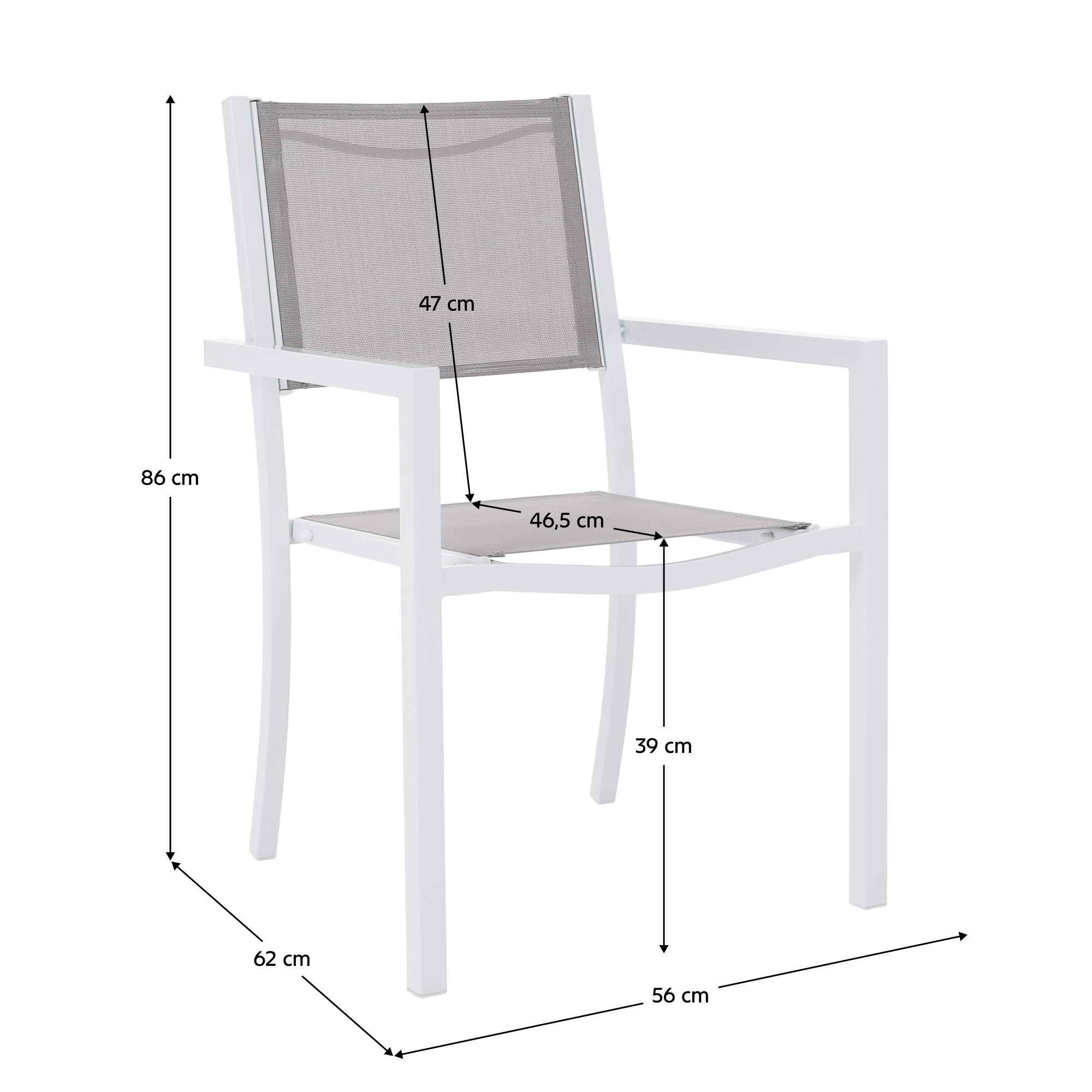 Kerti rakásolható szék, fehér acél/világosszürke, DORIO