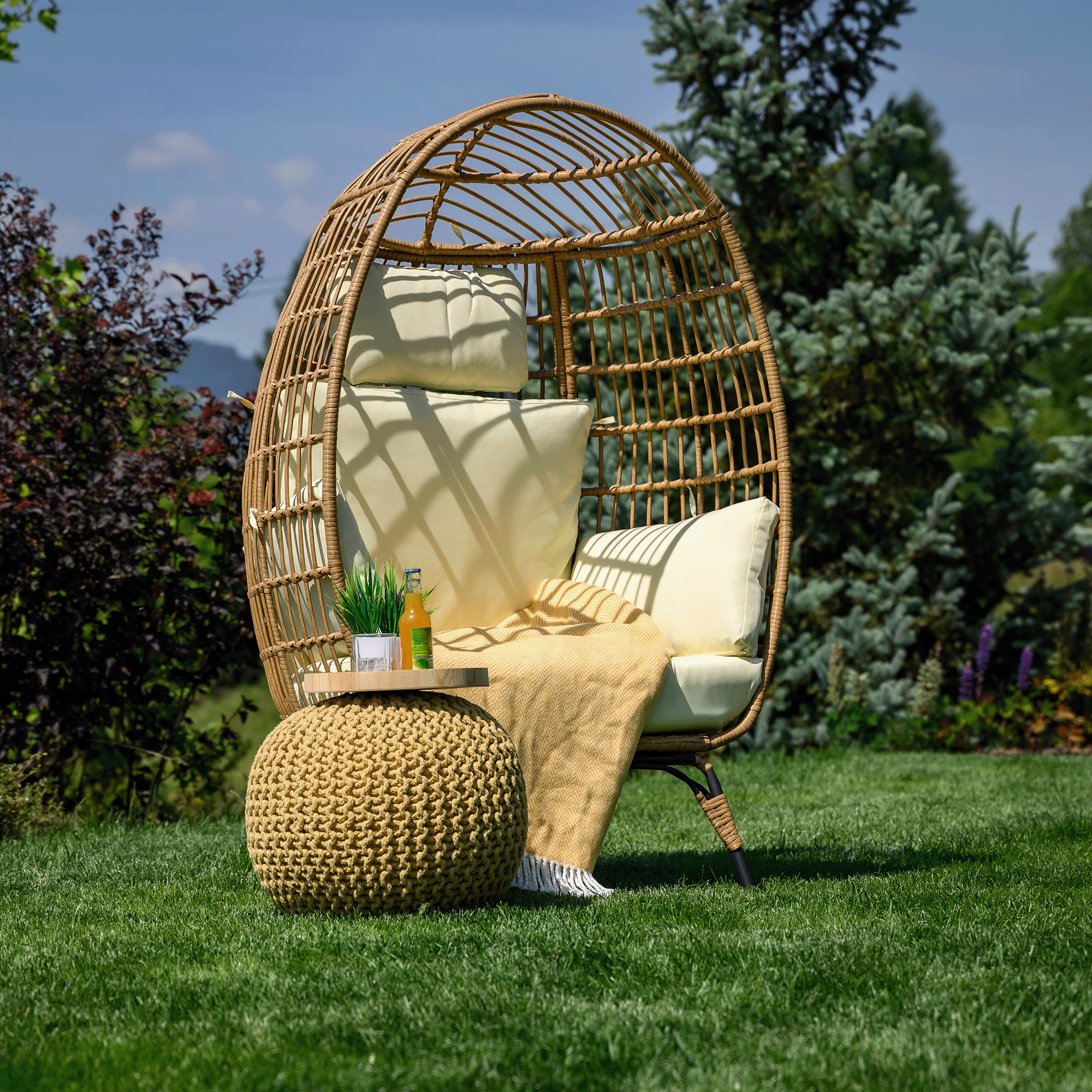 Ratanové kreslo, prírodná/čierna/béžová, KARMEN